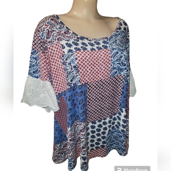 EST 1946 Multi print and Eyelet Lace Blouse - Picture 1 of 3